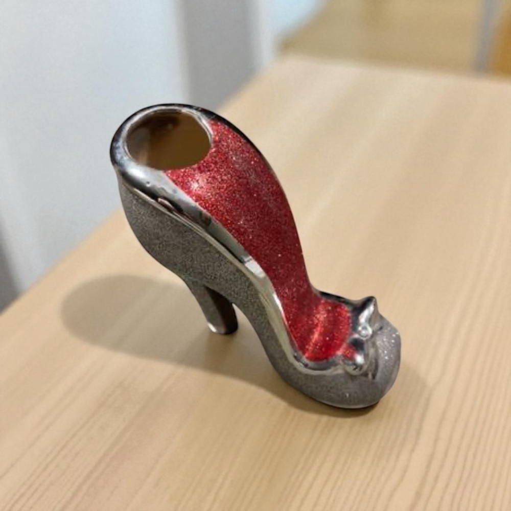 Elegant Red and Silver Women's Shoe Figurine
